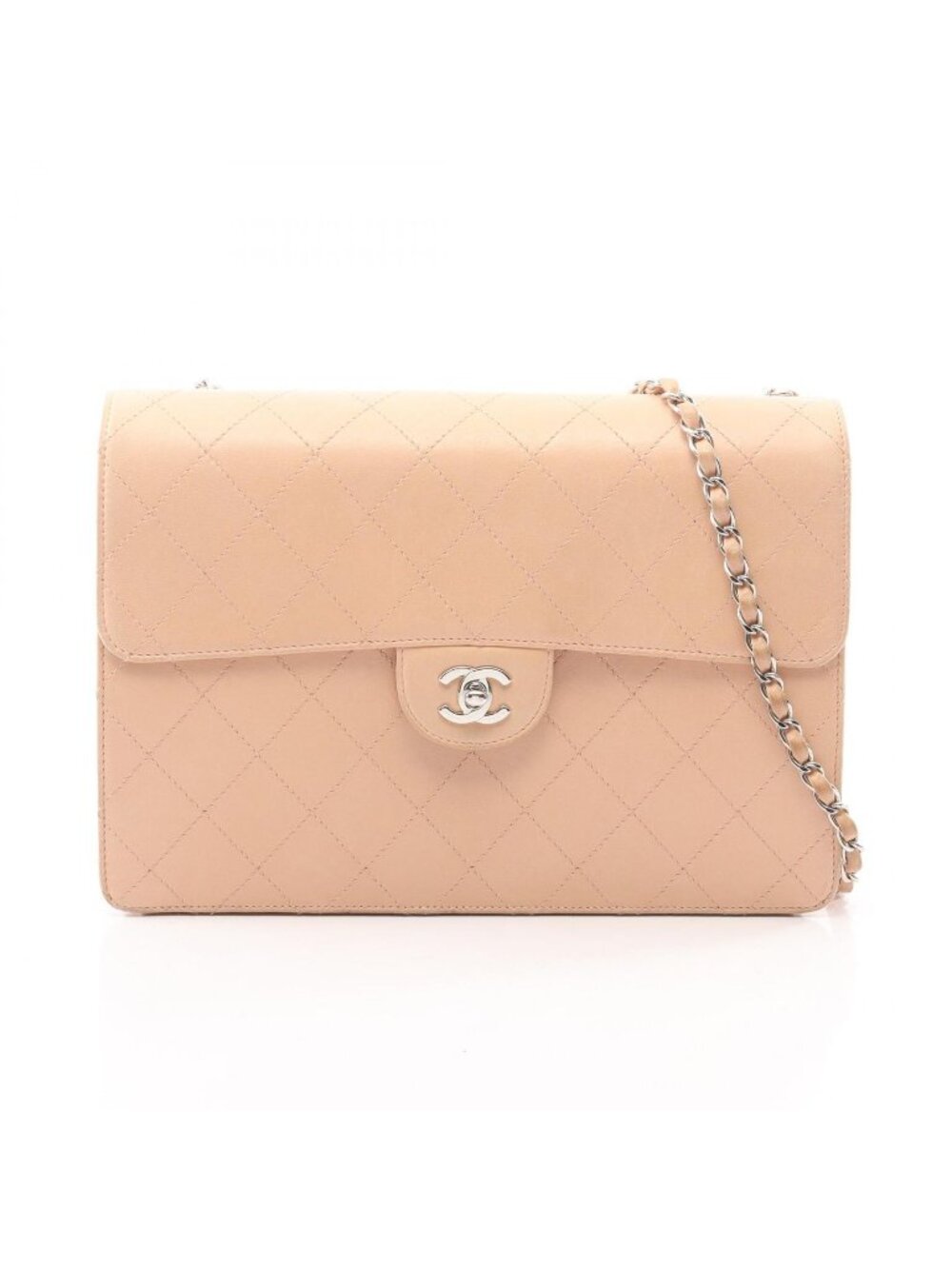 Chanel Shoulder Bag Maxi Quilted Chain Beige Lambskin